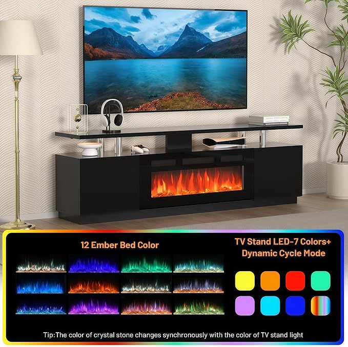 70" Fireplace TV Stand for TVs Up to 80", Entertainment Center - Image 2