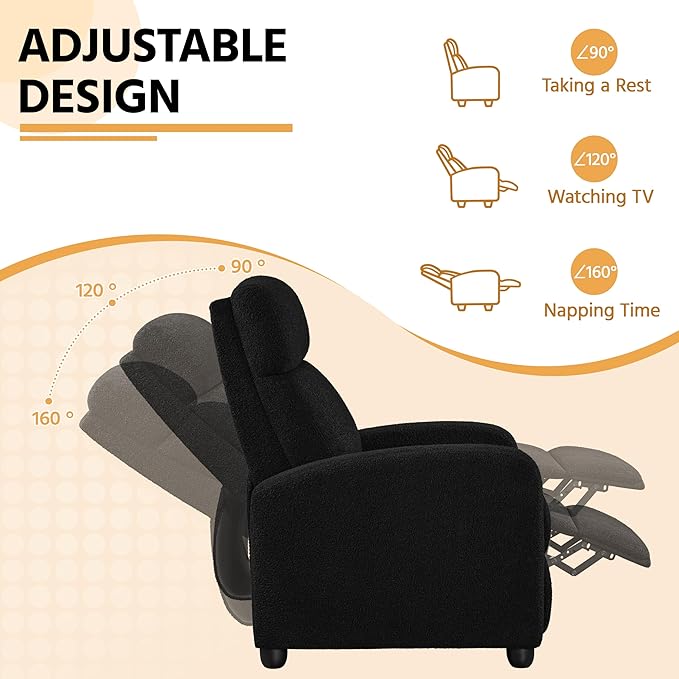 Yaheetech Boucle Recliner Chair Single Sofa Home Theater Seating Adjustable - Image 4