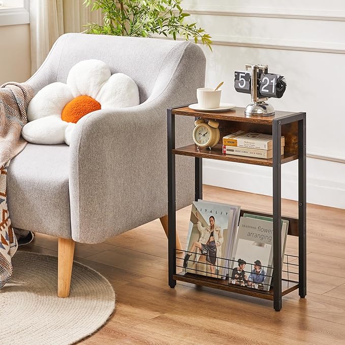 IBUYKE Narrow Side Table with Storage Shelf, 3 Tier End Table, Modern Sofa Table - Image 4