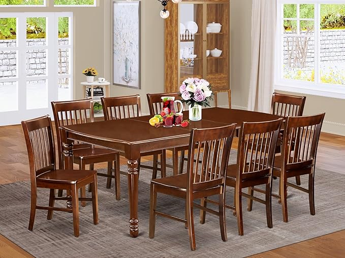 East West Furniture DONO9-MAH-W 9 Piece Kitchen Table Set Includes a Rectangle - Image 2