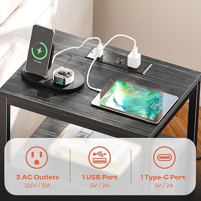 SUPERJARE Nightstand with Charging Station, Bed Side Table with Adjustable - Image 4