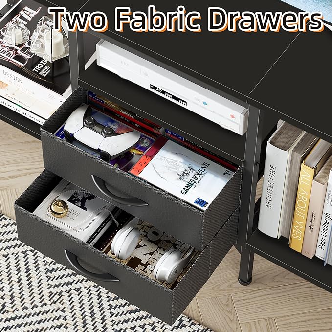 Small TV Stand with Fabric Drawers/LED Light - Image 4