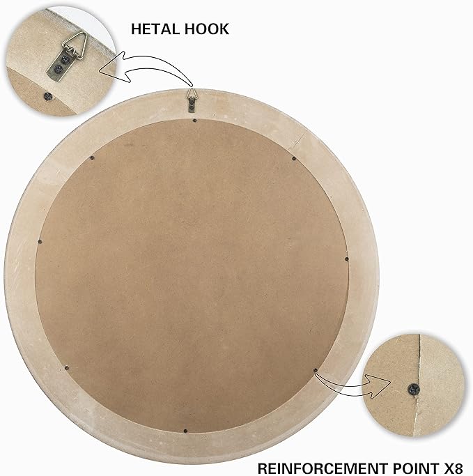 24 Inches Wood Round Mirrors for Wall Decor, Rustic Decorative Circle Mirror - Image 6