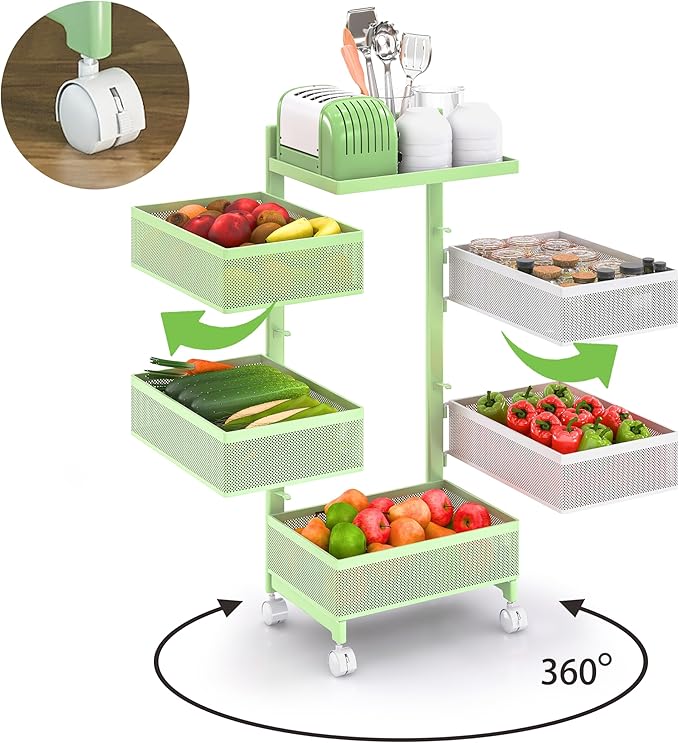 Rotating Kitchen Storage Rack No Assembly, Fruit Basket, Bathroom Storage Cart - Image 5