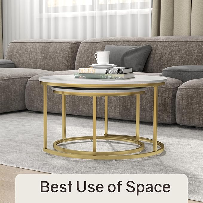 Nesting Tables Set of 2, 31.5" Round Coffee Table, Small Nesting Coffee Table - Image 6
