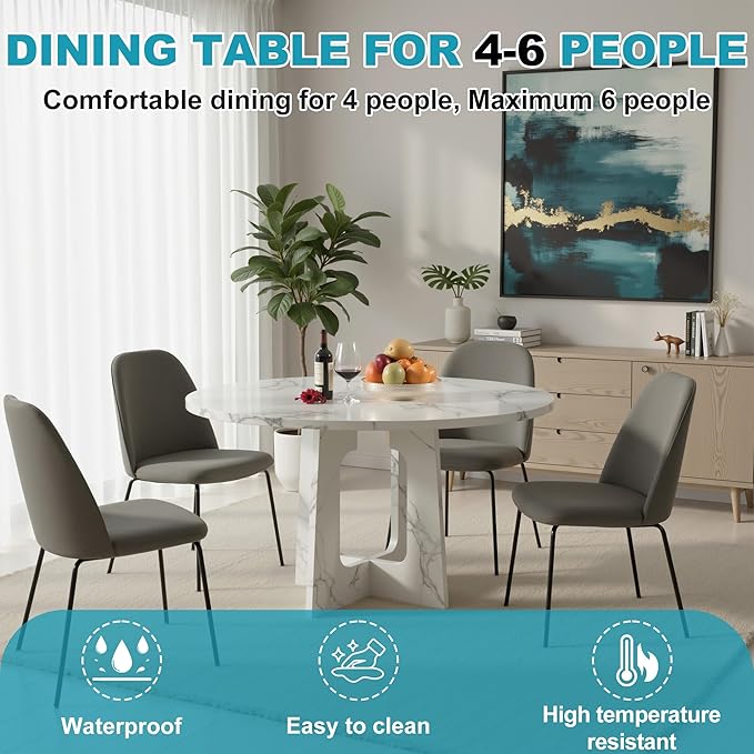 47" Round Dining Table for 4-6, Modern Small Dinner Table Farmhouse Round - Image 7