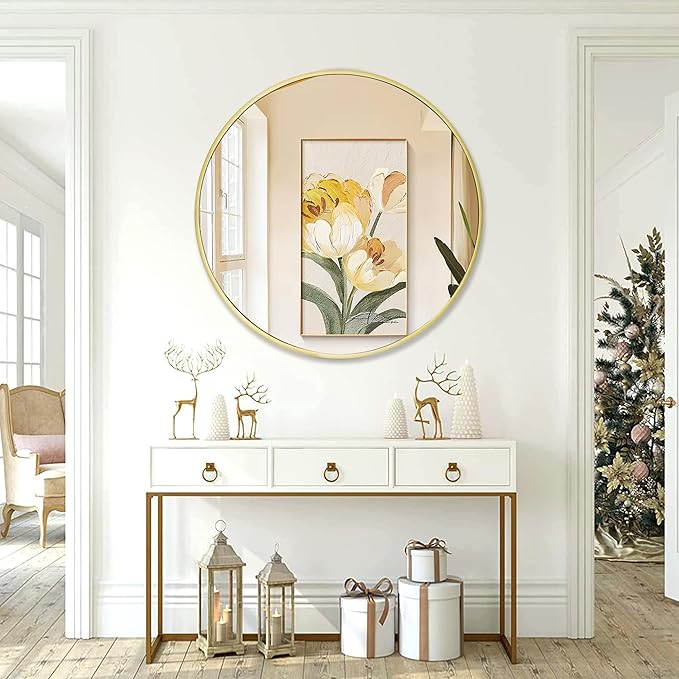 Large Round Gold Mirror 36 inch, Matte Gold Circle Mirror - Image 2