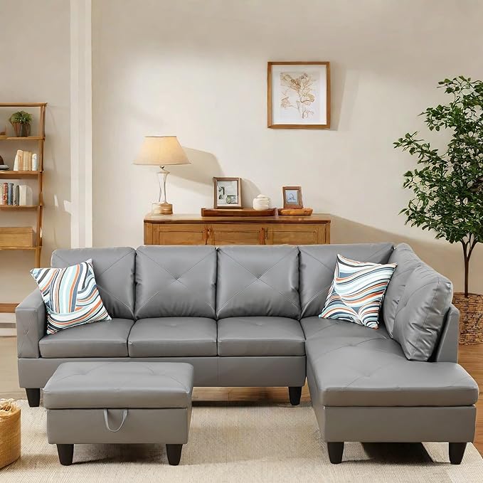 L Shaped Sectional Couch with Otttoman, Apartments, Dark Grey by FONTOI