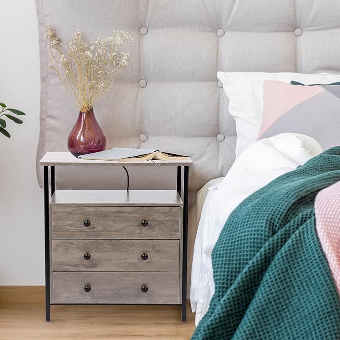 3 Wooden Drawers Nightstand, 27 Inch Wide Night Stand Set 2 - Image 7