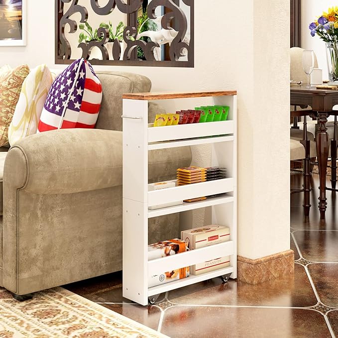 TEAMIX 4 Tier White Slim Storage Cart - Image 6