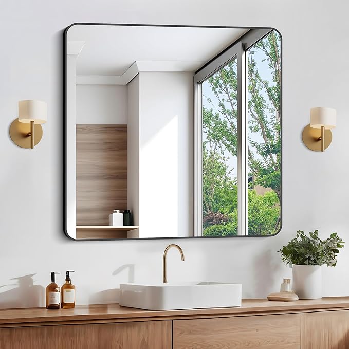 Bathroom Mirror, Metal Frame Rounded Corner Vanity Mirror, Large Wall Mounted - Image 7