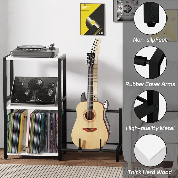 End Table with Guitar Stand, Record Player Stand, Vinyl Records Storage - Image 4