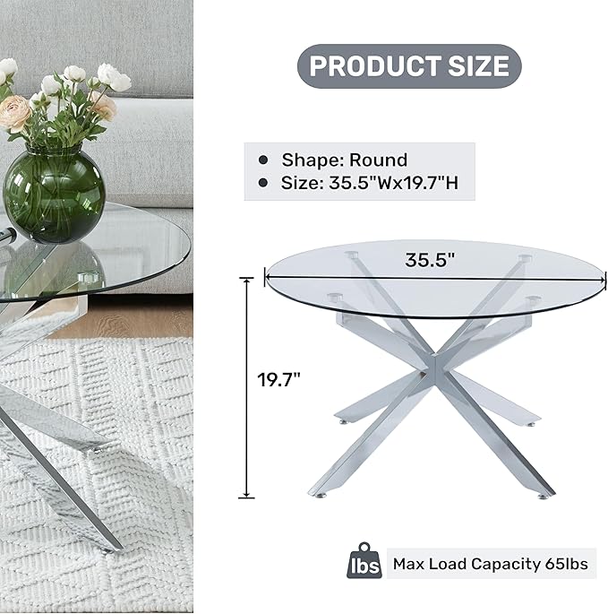 Round Glass Coffee Tables for Living Room, Home Office, Modern & Simple Center - Image 2