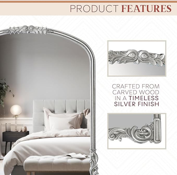 English Estate Carved Arch Wood Wall Mirror, Mirror - Image 4