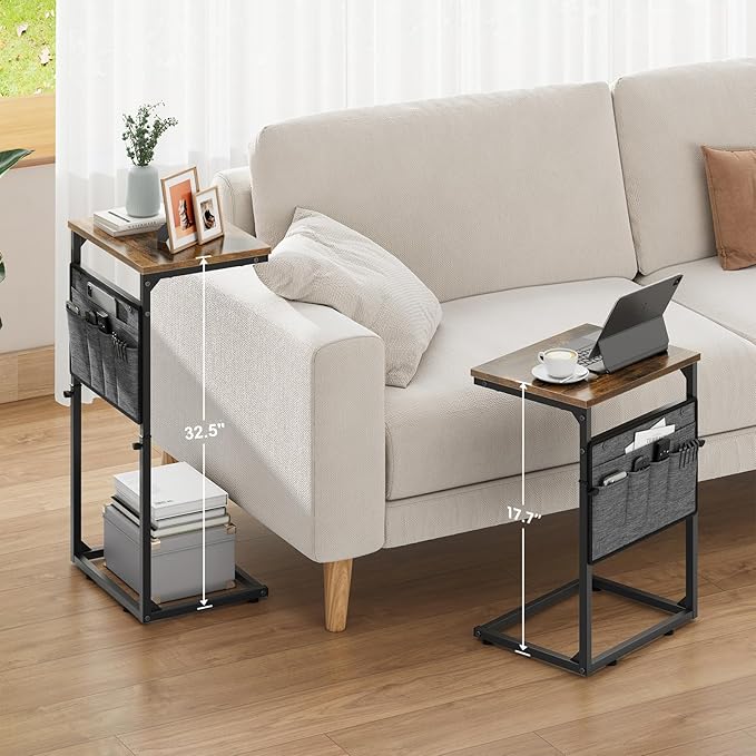 Vagusicc C Shaped End Table, Adjustable Height Small Couch Side Table - Image 8