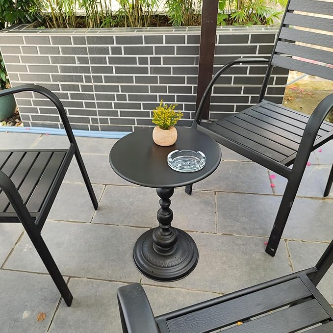 Benkyo Black Round End Side Table Modern Metal Pedestal Spindle Side Tables - Image 7