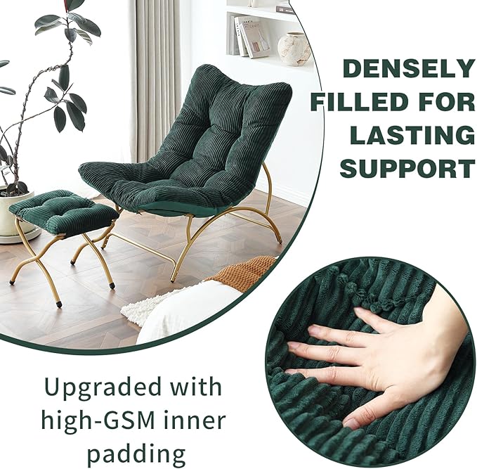 Welnow Accent Chair with Ottoman, Lounge Comfy Soft Leisure Metal Frame Reading - Image 4