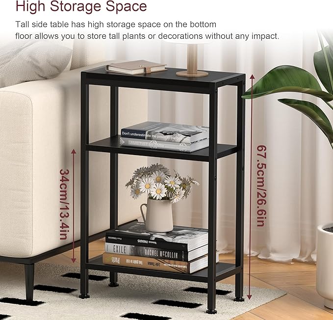 Narrow Side Table for Small Space, 3-Tier Small End Table - Image 3