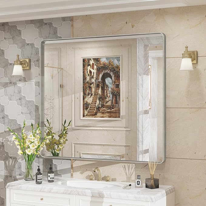 40x36 Inch Brushed Nickel Bathroom Mirror by CHARMOR