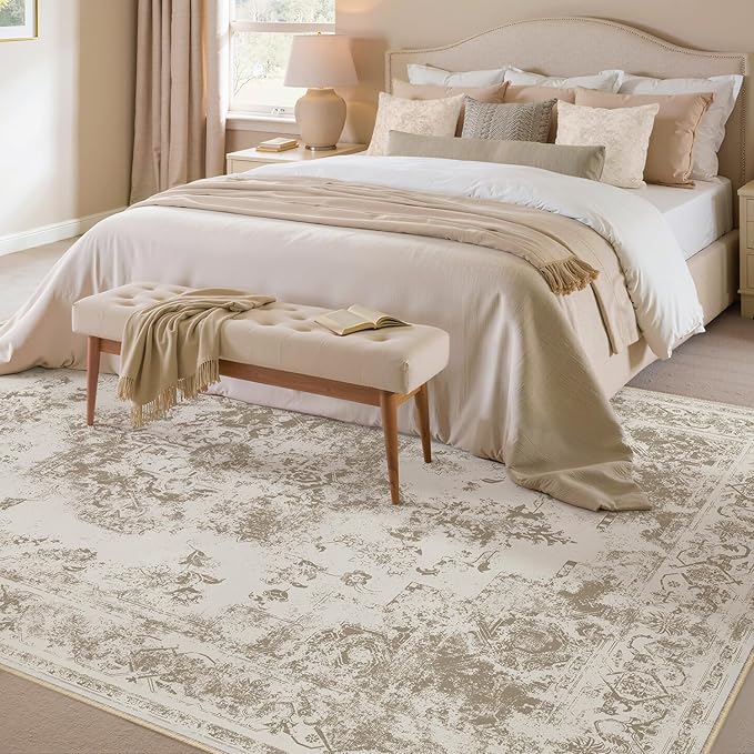 5x7 Washable Area Rug Brown Neutral Carpet - Image 3