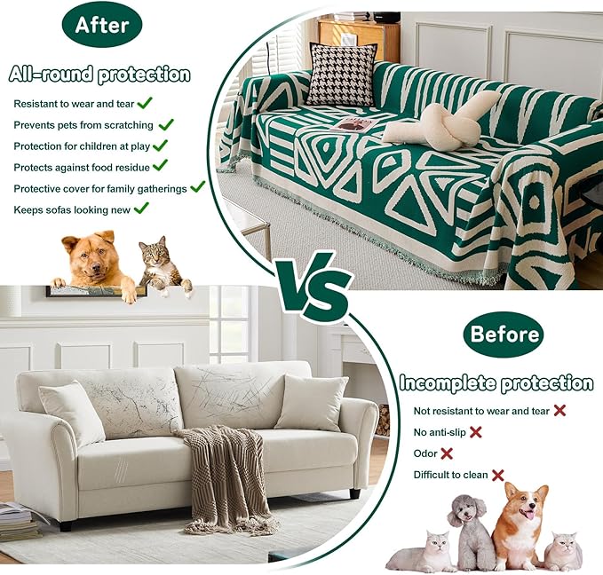 HANDONTIME Couch Cover Boho Sofa Covers Washable Forest Green Dog Covers - Image 6