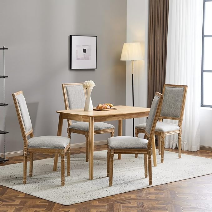 Merax Upholstered Solid Wood Dining Chairs Set of 4, French Country Style - Image 5