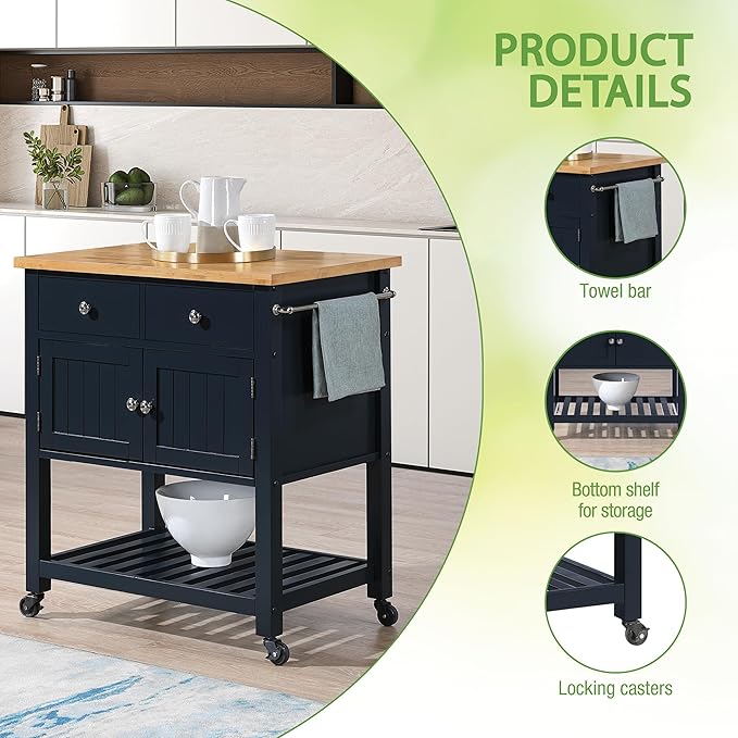 OSP Home Furnishings Stirling Farmhouse Kitchen Cart, Rolling Storage Cabinet - Image 4