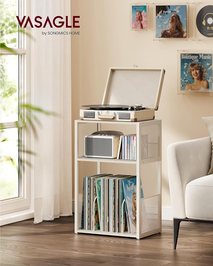 VASAGLE Record Player Stand, 3-Tier Side Table, Vinyl Record Storage up to 100 - Image 2