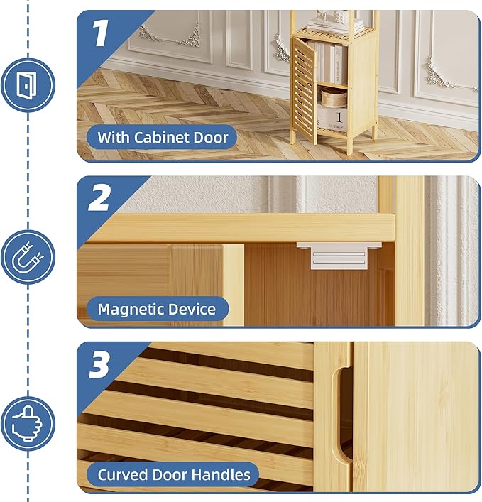 HITNET Bathroom Cabinet Freestanding, Small Bamboo Floor Cabinet, 4 Tier Single - Image 6