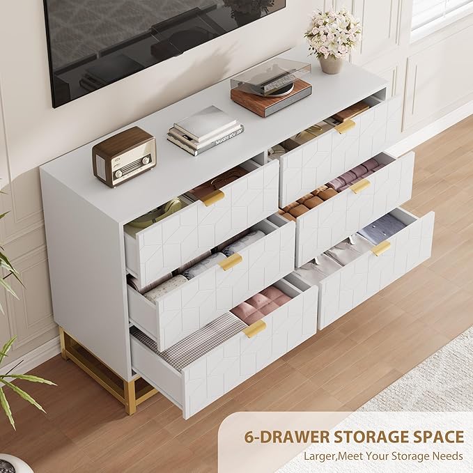 GAOMON White Dresser for Bedroom, Modern 6 Drawer Double Dresser - Image 6