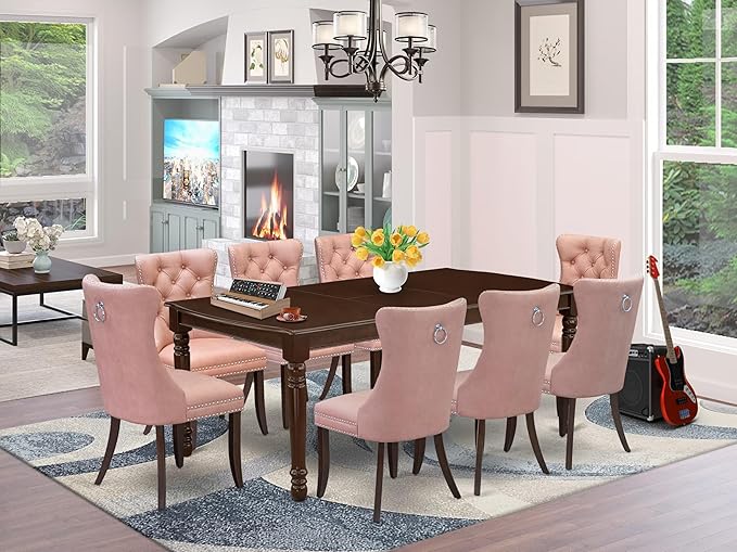 East West Furniture DODA9-MAH-23 9 Piece Kitchen Table Set Includes a Rectangle - Image 2