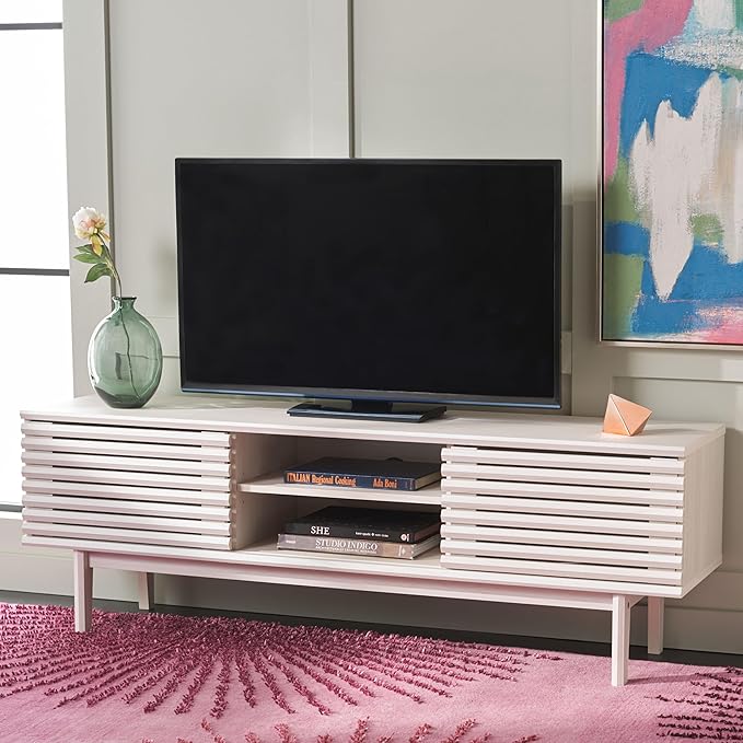 SAFAVIEH Aricia TV Stand for up to 65" Flatscreen – Bleached White, 2 Sliding by SAFAVIEH