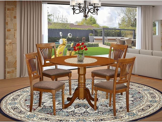 East West Furniture DLPL5-SBR-C 5 Piece Dining Set Includes a Round Dining Room - Image 6