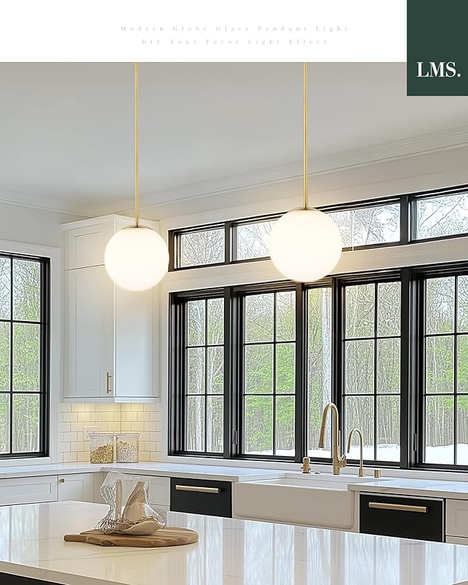 LMS 10 Inch Globe Pendant Lights, Brushed Gold Mid Century Kitchen Island Light - Image 6