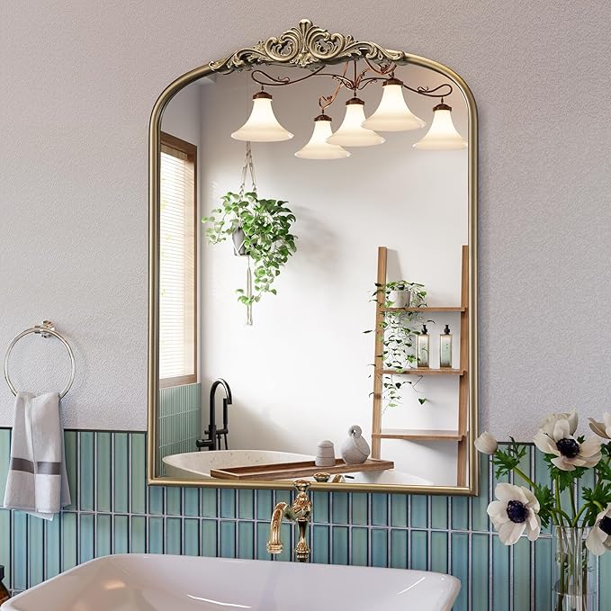 Arched Antique Wall Mirror, Ornate Arch Bronze Mirror - Image 2
