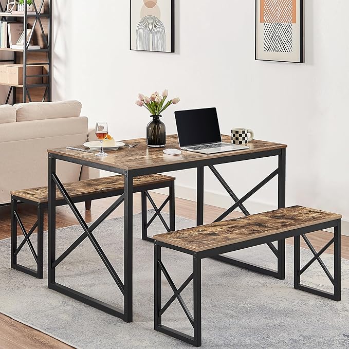 VECELO Kitchen Table with 2 Benches - Image 4