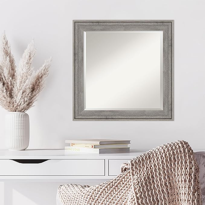 Amanti Art Grey Wall Mirror 25x25 Regis Barnwood Grey Square Bathroom Mirror - Image 6