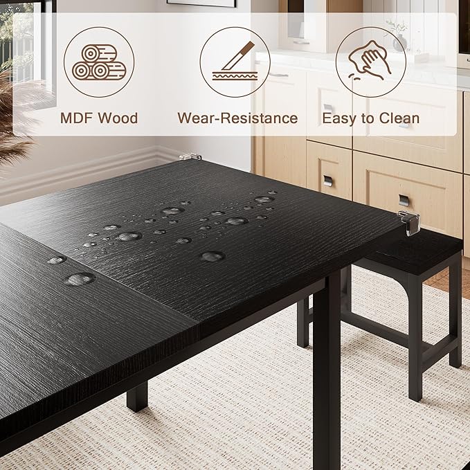 5-Piece Dining Table Set for 4-6, Metal Frame & MDF Board, Farmhouse - Image 5