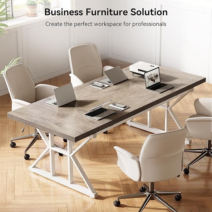LITTLE TREE 70.8-Inch Large Executive Desk, Modern Computer Office Desk - Image 4