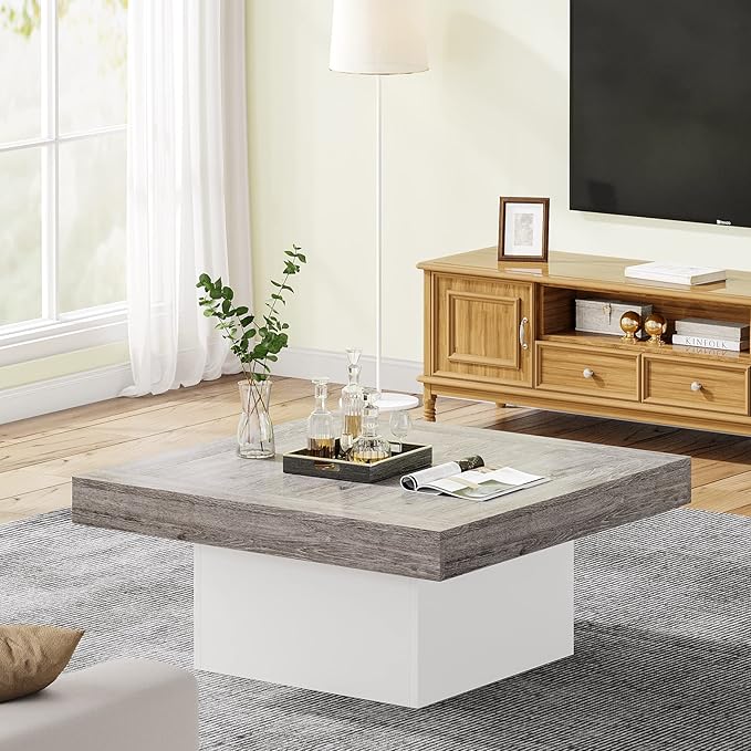 Tribesigns Coffee Table Square LED Center Table Engineered Wood Low Coffee - Image 9