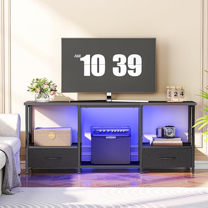 HOOBRO LED TV Stand with Storage, LED Entertainment Center with Open Shelves - Image 3