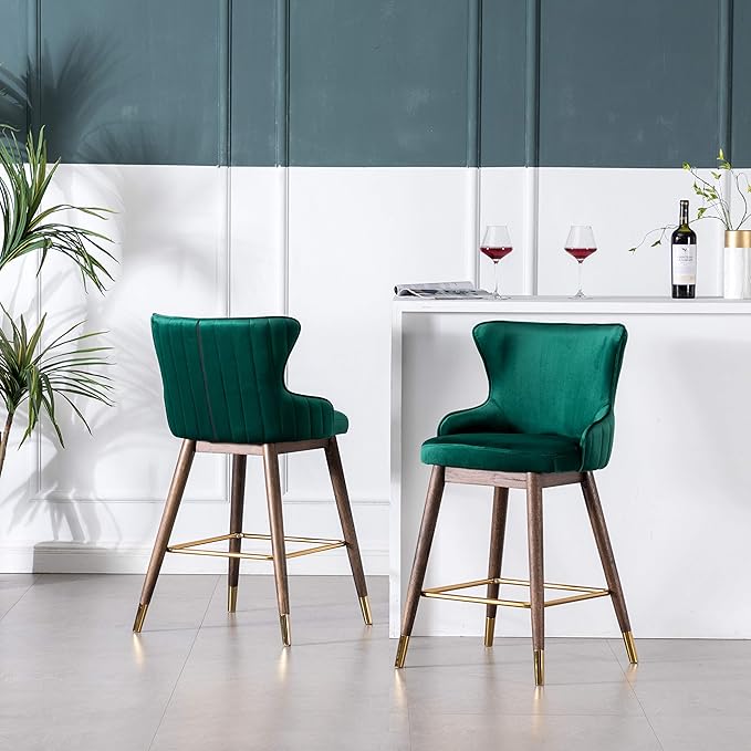 Roundhill Furniture Leland Fabric Upholstered Counter Height Wingback Stools - Image 3