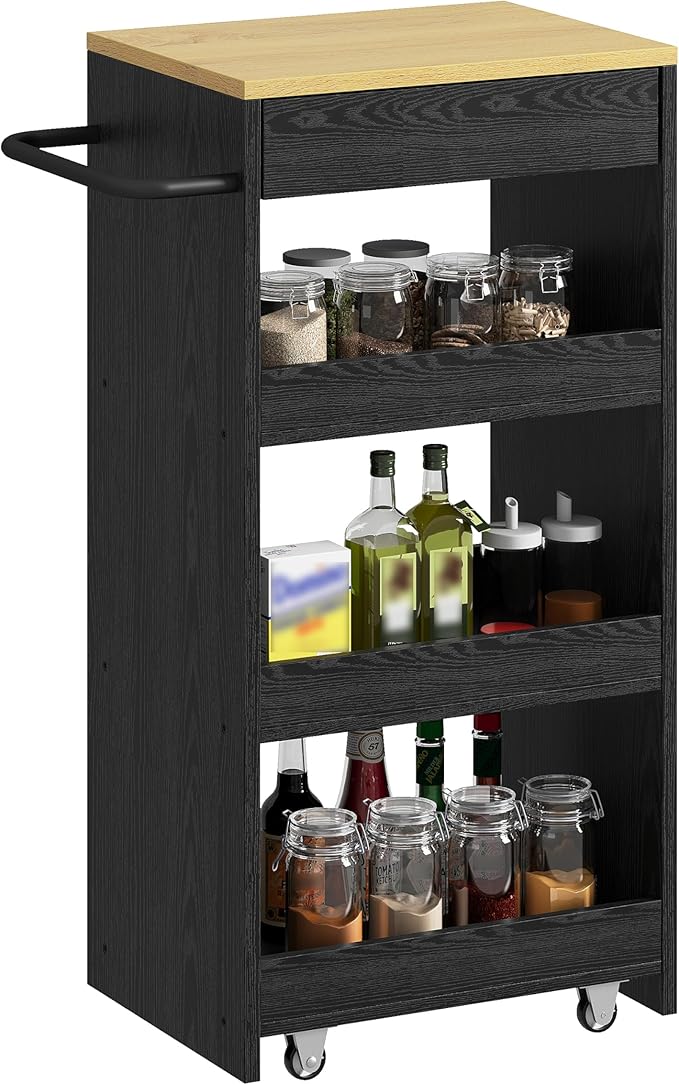 IRONCK Wood Storage Cart, 4 Tier Rolling Kitchen Cart on Wheels, Slide Out by IRONCK