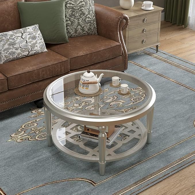 COSIEST Glass Coffee Table, 2-Tier Glass Top, Simple & Modern Center Table - Image 3