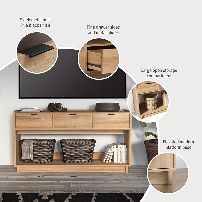 Prepac Natural Oak Simply Modern Entryway Table, Narrow Console Table - Image 5