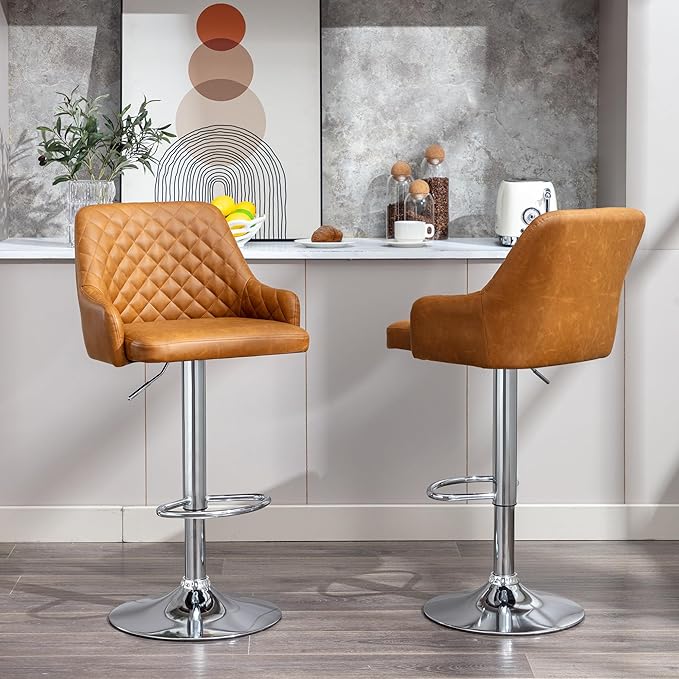 VECELO Bar Stools Set of 2, Modern PU Leather Adjustable Bar Stools - Image 6
