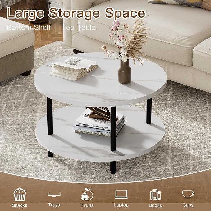 Round Coffee Table, 23.6" Circle Coffee Table - Image 4