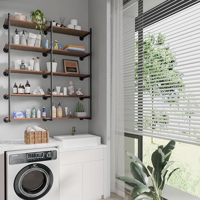 Industrial Pipe Shelf Brackets Wall Mount, Open Black Pipe Shelving - Image 6
