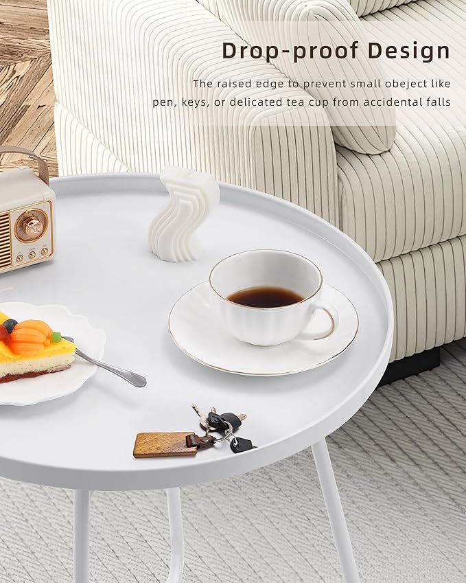 Small Side Round Table for Living Room Bedroom, Weather Resistant Outdoor Side - Image 3