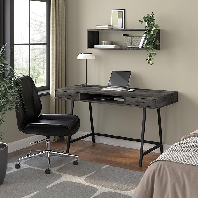 Bush Furniture Steele 54W Writing Desk in Dark Gray Hickory | Computer Table - Image 2